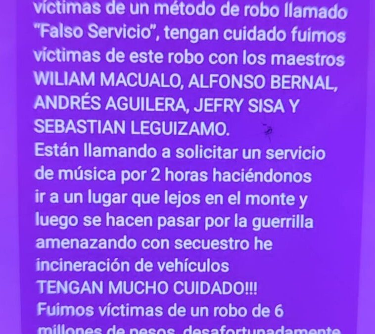 Estafa en modalidad de falso servicio ahora ataca a músicos y artistas